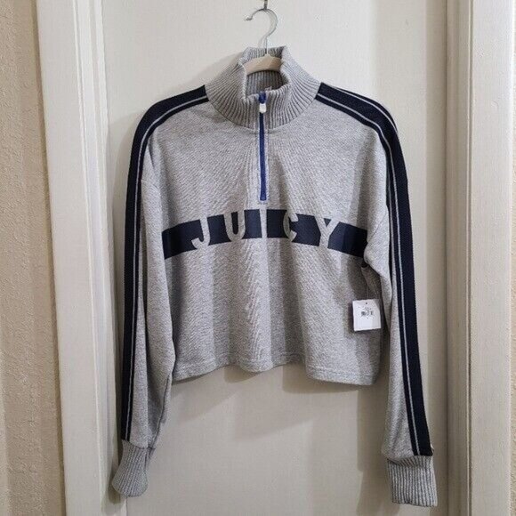 Juicy Couture Sweaters - Juicy Couture Womens Cozy Racer Crop Pullover Top M NWT Quarter Zip